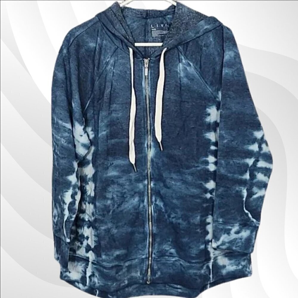 2/$30 Lane Bryant Livi Activewear Tie Dye Full Zip Hoodie Blue/White Size 22/24 - Picture 3 of 7